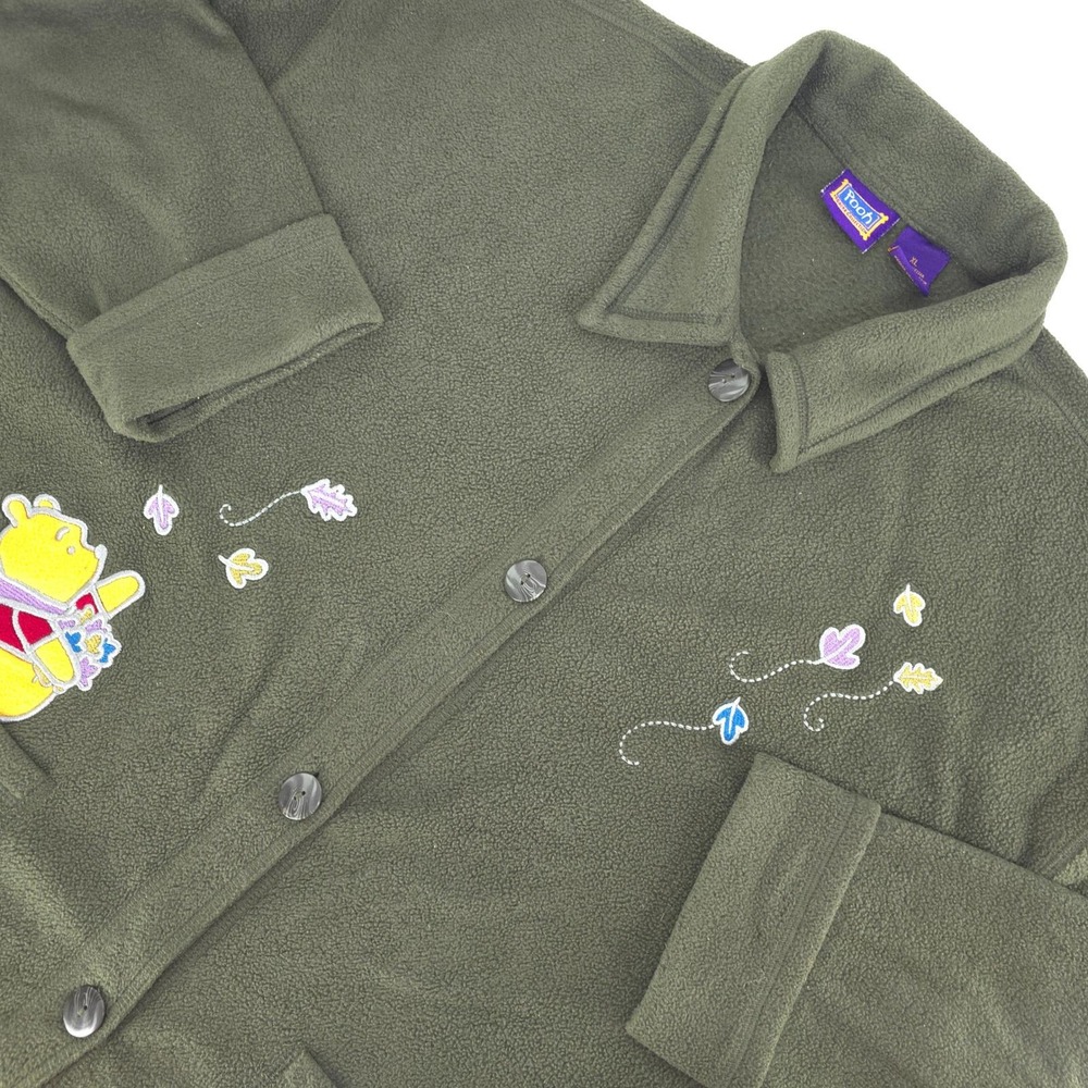 VTG Disney Winnie Pooh‎ Fleece Embroidered Fall Leaves Jacket XL Shacket Green